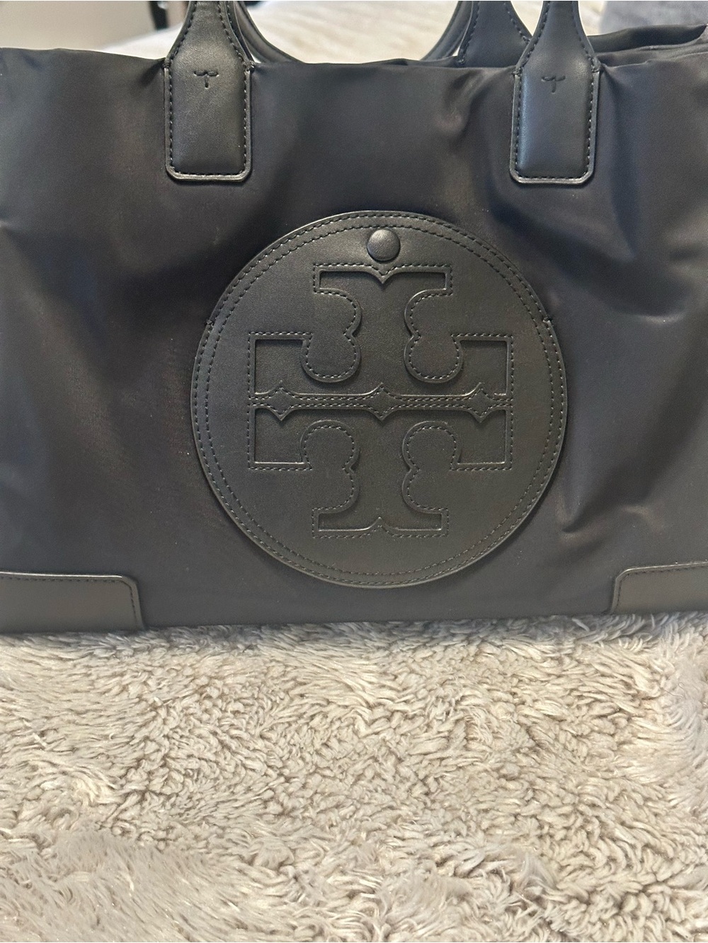 Tory Burch Black Nylon Tote with Logo Medallion
